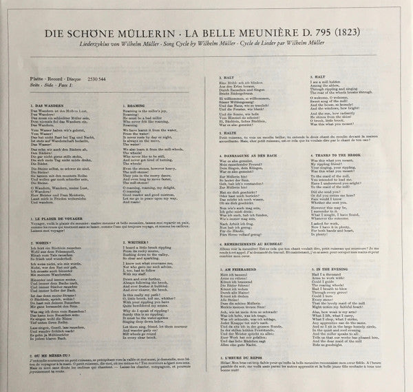 Franz Schubert - Dietrich Fischer-Dieskau, Gerald Moore : Die Schöne Müllerin (LP, RP)