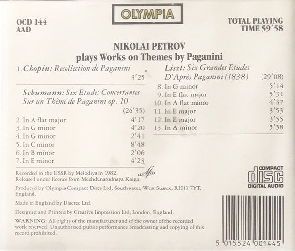 Nikolai Petrov : Works On Themes Of Paganini (CD)
