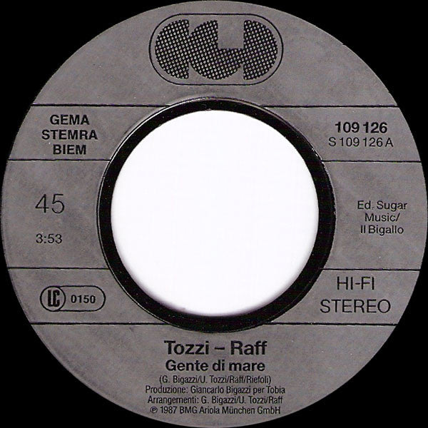 Umberto Tozzi - Raf (5) : Gente Di Mare (7", Single)