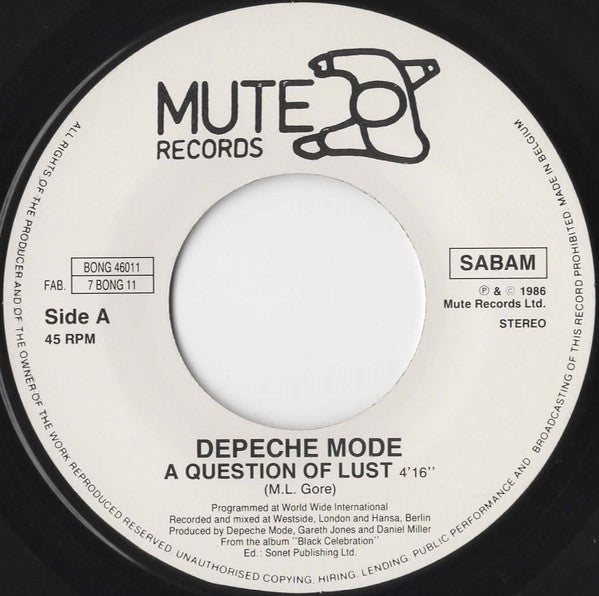 Depeche Mode : A Question Of Lust (7", Single)