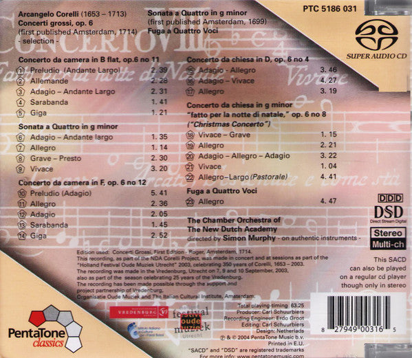 Arcangelo Corelli, New Dutch Academy, Simon Murphy (3) : Concerto Grossi (SACD, Multichannel)