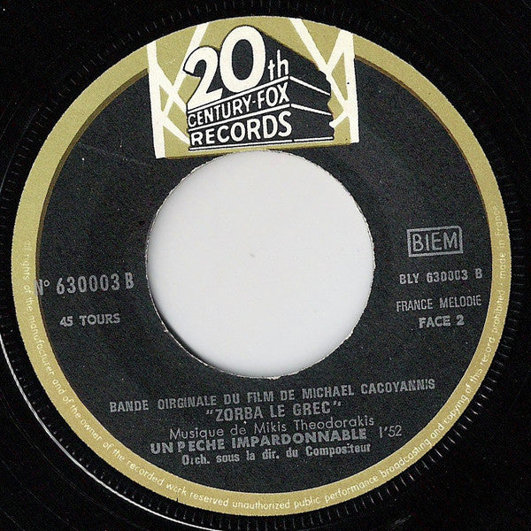 Mikis Theodorakis : Bande Originale Du Film Zorba Le Grec (7", Single)