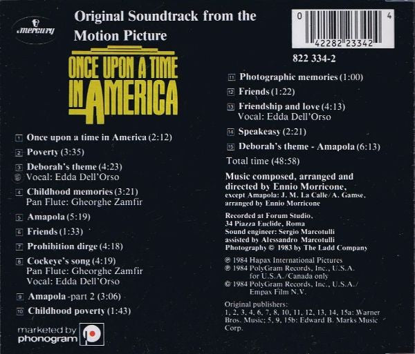 Ennio Morricone : Once Upon A Time In America (Original Motion Picture Soundtrack) (CD, Album)