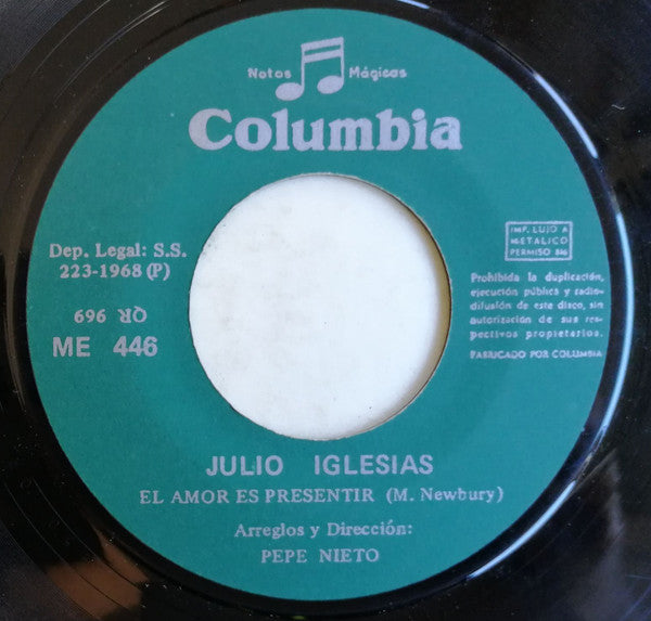 Julio Iglesias : La Vida Sigue Igual / El Amor Es Presentir (7", Single, Lar)