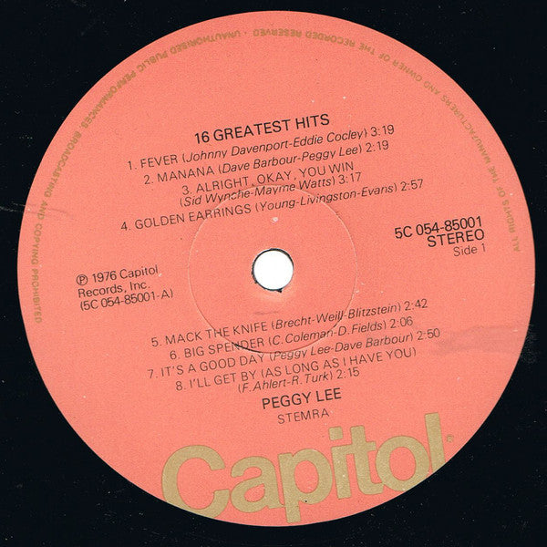 Peggy Lee : 16 Greatest Hits (LP, Comp)