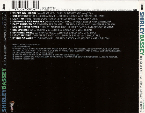 Shirley Bassey : The Remix Album...Diamonds Are Forever (CD, Comp, RP)