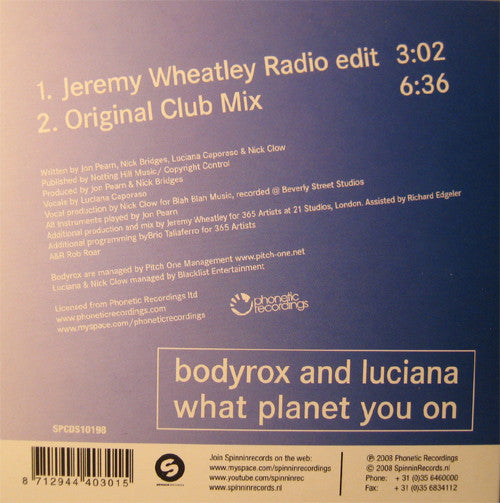 Bodyrox And Luciana : What Planet You On (CD, Single)
