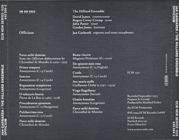 Jan Garbarek / The Hilliard Ensemble : Officium (CD, Album, Sli)