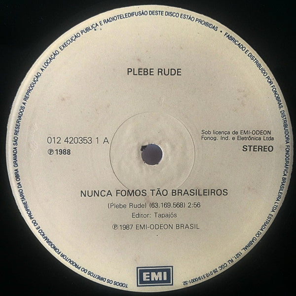Plebe Rude : Nunca Fomos Tão Brasileiros (12", Single, Promo)