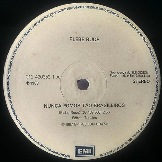 Plebe Rude : Nunca Fomos Tão Brasileiros (12", Single, Promo)