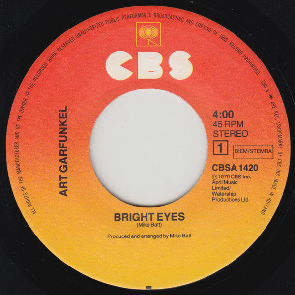 Art Garfunkel : Bright Eyes / I Shall Sing  (7", Single, RE)