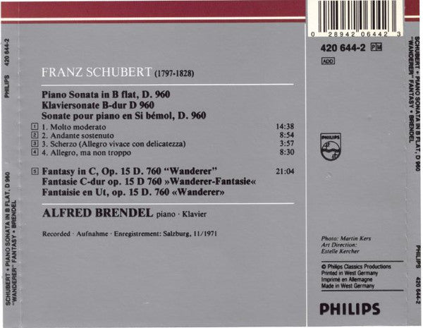 Franz Schubert, Alfred Brendel : Piano Sonata In B Flat • Fantasia In C (CD, Album, RE, RM)