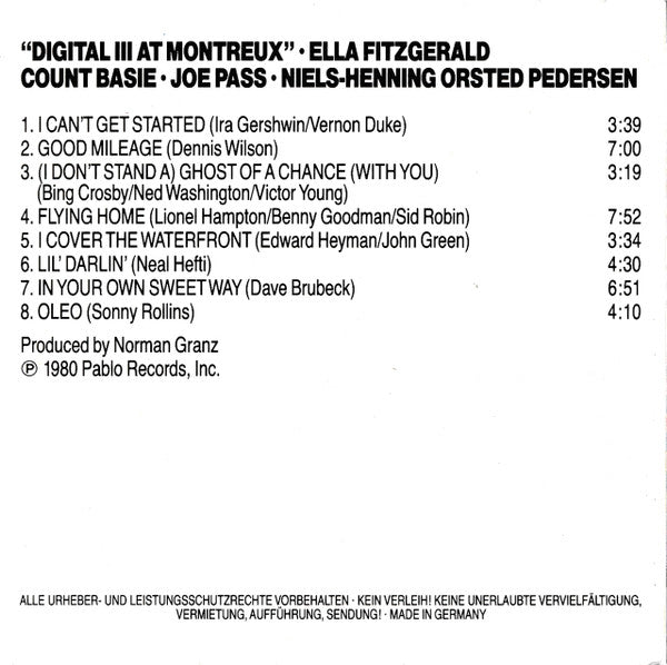 Ella Fitzgerald, Count Basie, Joe Pass : Digital III At Montreux (CD, Album)