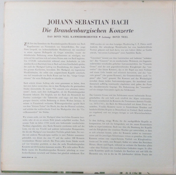 Johann Sebastian Bach – The Boyd Neel Chamber Orchestra , Leitung: Boyd Neel : Brandenburgische Konzerte (Gesamt-Ausgabe) (2xLP, Mono)
