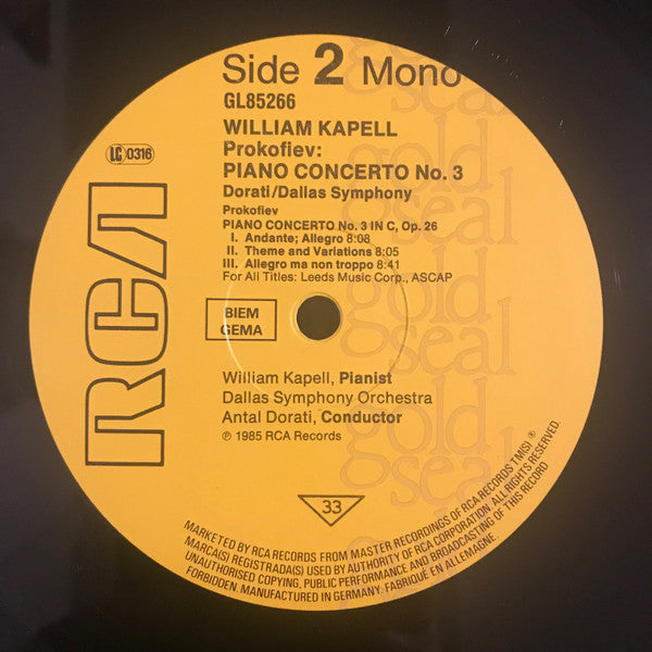 William Kapell - Aram Khatchaturian, Boston Symphony Orchestra • Serge Koussevitzky / Sergei Prokofiev, Dallas Symphony Orchestra • Antal Dorati : Piano Concerto / Piano Concerto No. 3 (LP, Comp, Mono)