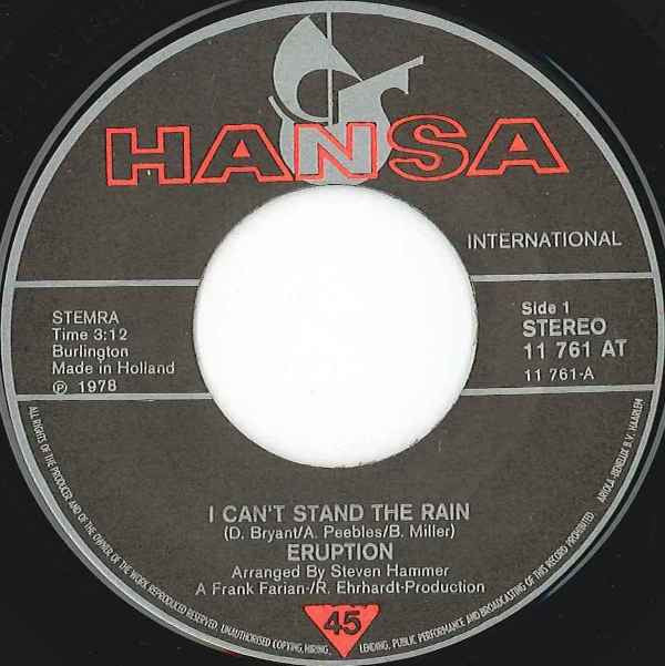 Eruption (4) Featuring Precious Wilson : I Can't Stand The Rain (7", Single)