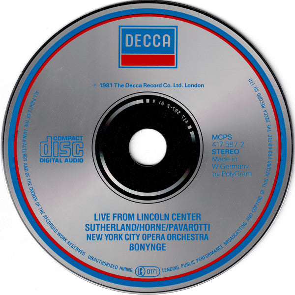 Richard Bonynge, Joan Sutherland, Marilyn Horne, Luciano Pavarotti, New York City Opera Orchestra : Live From Lincoln Center (CD, Album)