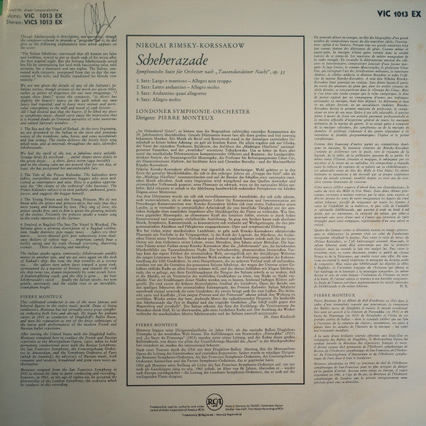 Nikolai Rimsky-Korsakov / Pierre Monteux / London Symphony Orchestra : Scheherazade (LP, Mono, RE)