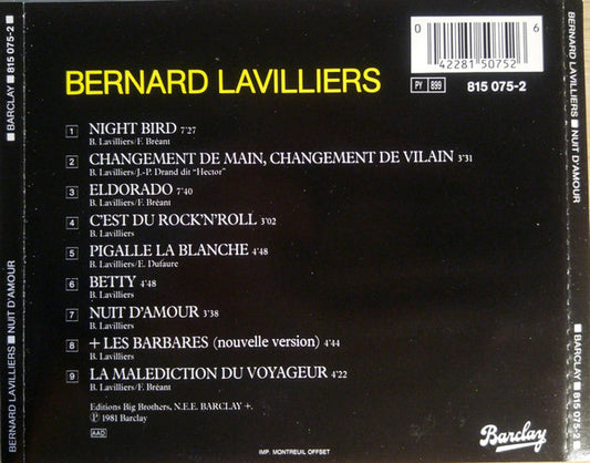 Bernard Lavilliers : Nuit D'Amour (CD, Album, RE)