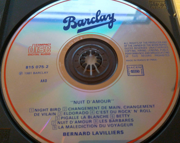 Bernard Lavilliers : Nuit D'Amour (CD, Album, RE)
