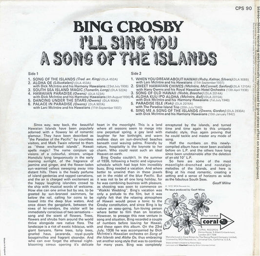 Bing Crosby : I'll Sing You A Song Of The Islands (LP, Comp, RE)