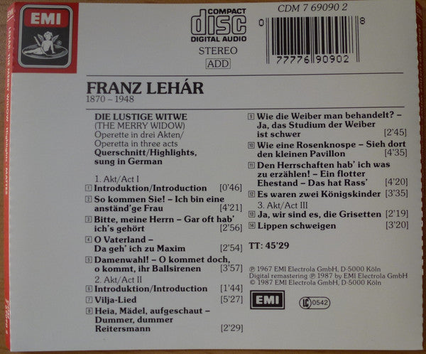 Franz Lehár - Anneliese Rothenberger, Nicolai Gedda, Erika Köth, Ilosfalvy Róbert : Die Lustige Witwe (CD, Album, RM)