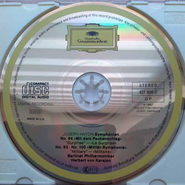 Joseph Haydn, Herbert von Karajan, Berliner Philharmoniker : Symphonien Nos. 93 / 94 "Mit Dem Paukenschlag • Surprise" / 100 "Militär-Symphonie • Military" (CD, Comp)