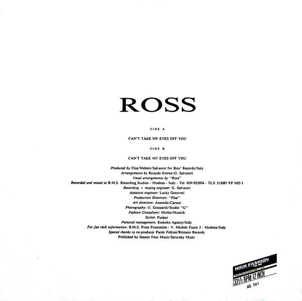 Ross : Can't Take My Eyes Off You (12")