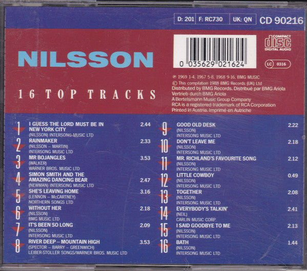 Harry Nilsson : 16 Top Tracks From Nilsson (CD, Comp)