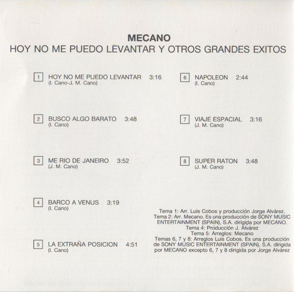 Mecano : Hoy No Me Puedo Levantar Y Otros Grandes Exitos (CD, Comp)