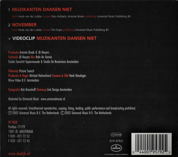 De Dijk : Muzikanten Dansen Niet (CD, Single, Enh)
