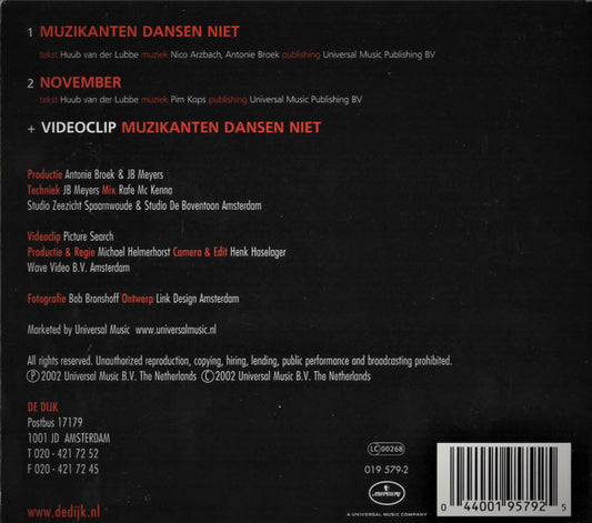 De Dijk : Muzikanten Dansen Niet (CD, Single, Enh)