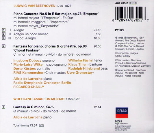 Ludwig van Beethoven, Alicia De Larrocha, Radio-Symphonie-Orchester Berlin ∙ Riccardo Chailly : Piano Concerto No. 5 'Emperor' / Choral Fantasy (CD)