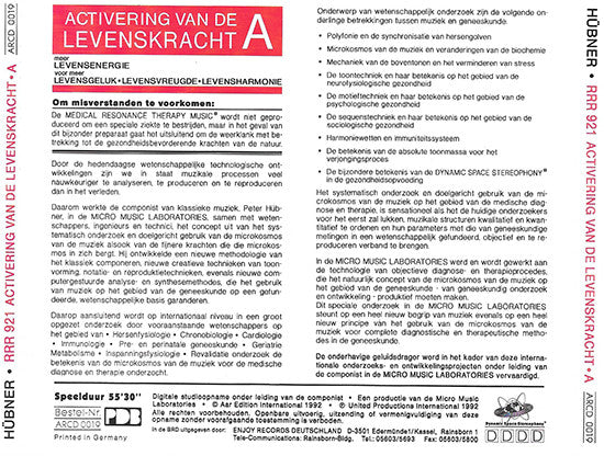 Peter Hübner : RRR 921. Activering Van De Levenskracht A - Activation Of Live Force A (CD, Album, Dyn)