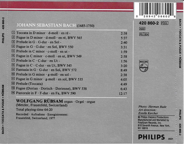 Johann Sebastian Bach - Wolfgang Rübsam (2) : Toccata & Fugue Organ Works (CD, RE, RM)