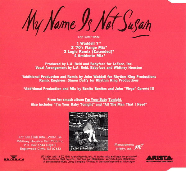 Whitney Houston : My Name Is Not Susan (CD, Maxi, RE)