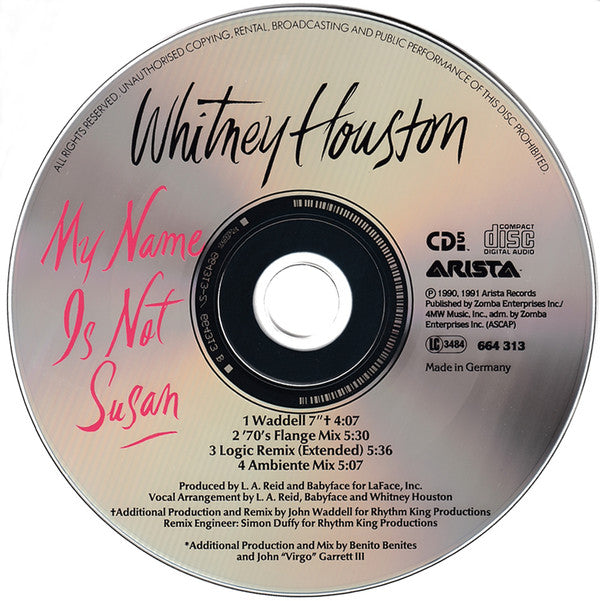Whitney Houston : My Name Is Not Susan (CD, Maxi, RE)