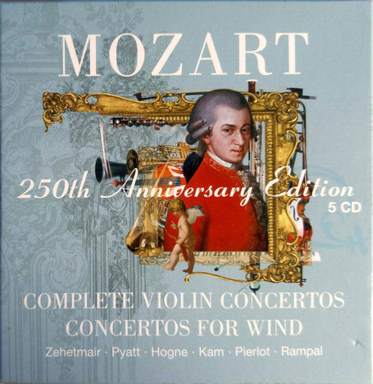Wolfgang Amadeus Mozart / Thomas Zehetmair • David Pyatt • Paul Hongne • Sharon Kam • Pierre Pierlot • Jean-Pierre Rampal : Complete Violin Concertos - Concertos For Wind (5xCD + Box, Comp)