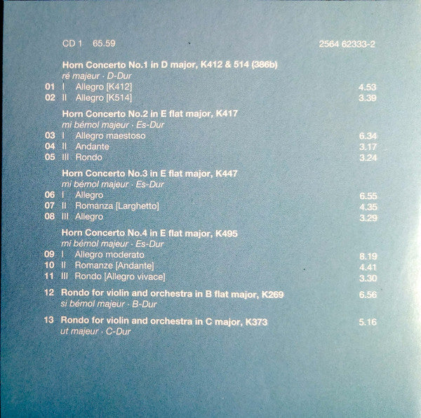 Wolfgang Amadeus Mozart / Thomas Zehetmair • David Pyatt • Paul Hongne • Sharon Kam • Pierre Pierlot • Jean-Pierre Rampal : Complete Violin Concertos - Concertos For Wind (5xCD + Box, Comp)