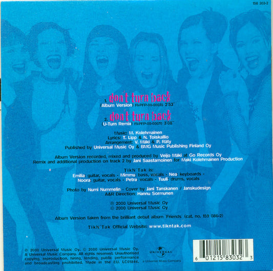 Tik N' Tak : Don't Turn Back (CD, Single, Car)