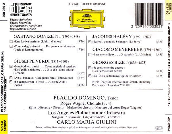 Placido Domingo, Carlo Maria Giulini, Los Angeles Philharmonic Orchestra : Opern-Gala = Gala Opera Concert = Grandes Airs D'opéras (CD, Album, RE)