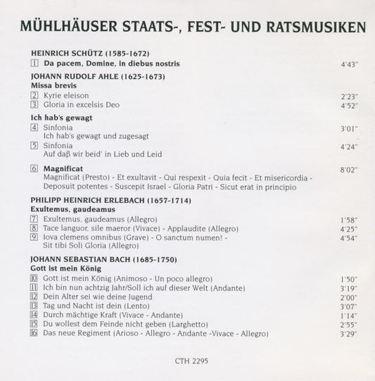 Heinrich Schütz, Johann Rudolf Ahle, Philipp Heinrich Erlebach, Johann Sebastian Bach - Adelheid Vogel • Friederike Urban • Martin Krumbiegel • Nils Giesecke • Wolf Matthias Friedrich, Thüringischer Akademischer Singkreis, Bläser Collegium Leipzig Leitung : Mühlhäuser Staats-, Fest- Und Ratsmusiken (CD, Album)