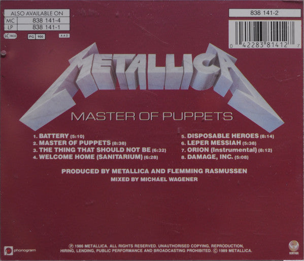 Metallica : Master Of Puppets (CD, Album, RE, Dis)