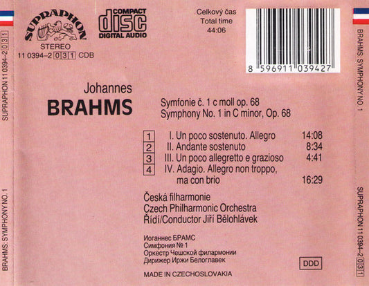 Johannes Brahms, The Czech Philharmonic Orchestra, Jiří Bělohlávek : Symphony No. 1 In C Minor, Op. 68 (CD)