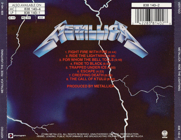 Metallica : Ride The Lightning (CD, Album, RE)