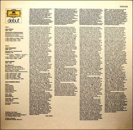 Amati-Ensemble Berlin - Béla Bartók / Igor Stravinsky / Anton Webern : Divertimento Für Streichorchester • Concerto In D • Fünf Sätze Op.5 (LP)