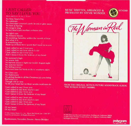 Stevie Wonder : I Just Called To Say I Love You (7", Single)