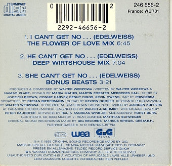 Edelweiss : I Can't Get No... (Edelweiss) (CD, Mini)