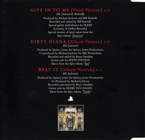 Michael Jackson Featuring Special Guitar Performance By Slash (3) : Give In To Me (CD, Maxi)