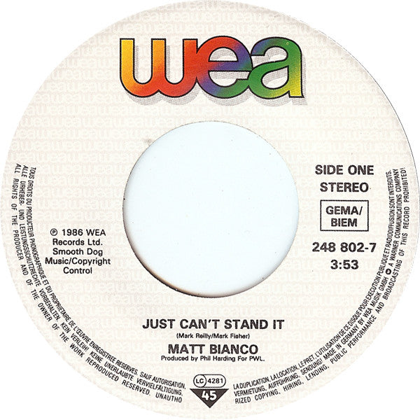 Matt Bianco : Just Can't Stand It (7", Single)